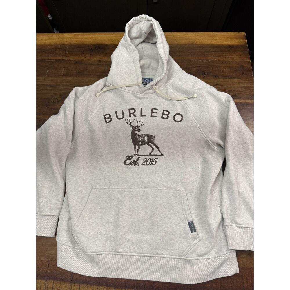 BURLEBO Men’s L Fleece Hoodie Soft Midweight Pullover Light Tan Brown Buck New